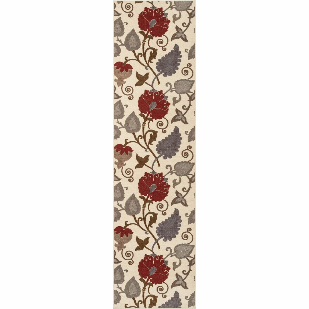 Well Woven Lucy Transitional Botanical Floral Ivory Red Non-Slip Machine Washable Low Pile Indoor/Outdoor Rug 4 Well Woven Lucy Transitional Botanical Floral Ivory Red Non-Slip Machine Washable Low Pile Indoor/Outdoor Rug