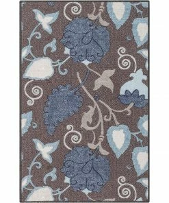 Well Woven Lucy Transitional Botanical Floral Grey Blue Non-Slip Machine Washable Low Pile Indoor/Outdoor Rug