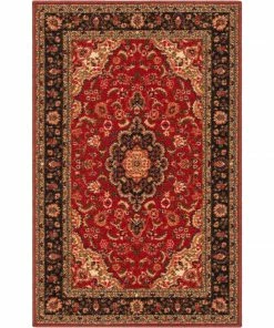 Well Woven Gene Traditional Medallion Persian Red Non-Slip Machine Washable Low Pile Indoor/Outdoor Rug