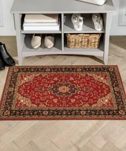 Well Woven Gene Traditional Medallion Persian Red Non-Slip Machine Washable Low Pile Indoor/Outdoor Rug