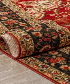 Well Woven Gene Traditional Medallion Persian Red Non-Slip Machine Washable Low Pile Indoor/Outdoor Rug