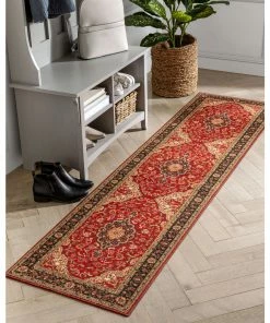 Well Woven Gene Traditional Medallion Persian Red Non-Slip Machine Washable Low Pile Indoor/Outdoor Rug