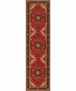 Well Woven Gene Traditional Medallion Persian Red Non-Slip Machine Washable Low Pile Indoor/Outdoor Rug