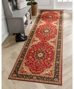 Well Woven Gene Traditional Medallion Persian Red Non-Slip Machine Washable Low Pile Indoor/Outdoor Rug