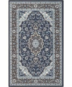Well Woven Gene Traditional Medallion Persian Blue Non-Slip Machine Washable Low Pile Indoor/Outdoor Rug