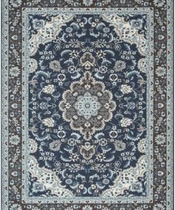 Well Woven Gene Traditional Medallion Persian Blue Non-Slip Machine Washable Low Pile Indoor/Outdoor Rug