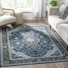 Well Woven Gene Traditional Medallion Persian Blue Non-Slip Machine Washable Low Pile Indoor/Outdoor Rug