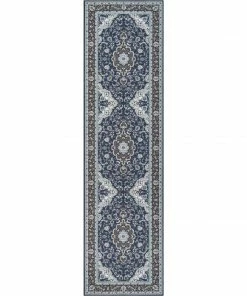Well Woven Gene Traditional Medallion Persian Blue Non-Slip Machine Washable Low Pile Indoor/Outdoor Rug