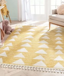 Well Woven Vintage Triangles Modern Geometric Pattern Yellow Kids Rug