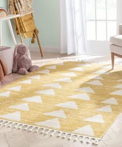 Well Woven Vintage Triangles Modern Geometric Pattern Yellow Kids Rug