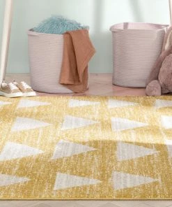 Well Woven Vintage Triangles Modern Geometric Pattern Yellow Kids Rug