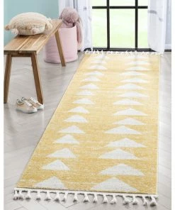 Well Woven Vintage Triangles Modern Geometric Pattern Yellow Kids Rug