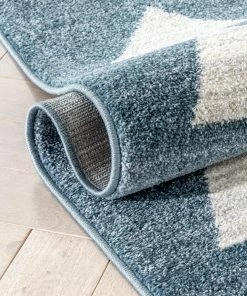 Well Woven Triangles Modern Geometric Pattern Blue Kids Rug Vintage