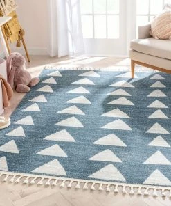Well Woven Triangles Modern Geometric Pattern Blue Kids Rug Vintage