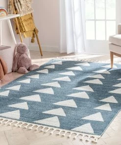 Well Woven Triangles Modern Geometric Pattern Blue Kids Rug Vintage