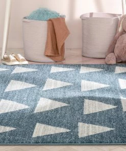 Well Woven Triangles Modern Geometric Pattern Blue Kids Rug Vintage