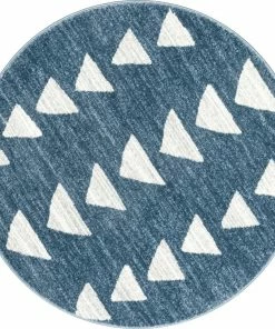 Well Woven Triangles Modern Geometric Pattern Blue Kids Rug Vintage
