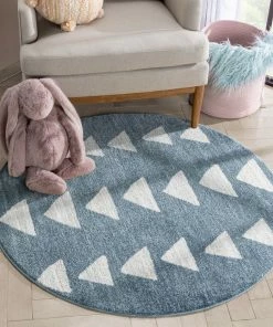 Well Woven Triangles Modern Geometric Pattern Blue Kids Rug Vintage