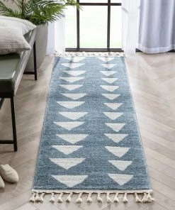Well Woven Triangles Modern Geometric Pattern Blue Kids Rug Vintage