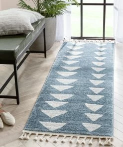 Well Woven Triangles Modern Geometric Pattern Blue Kids Rug Vintage