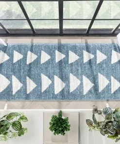 Well Woven Triangles Modern Geometric Pattern Blue Kids Rug Vintage
