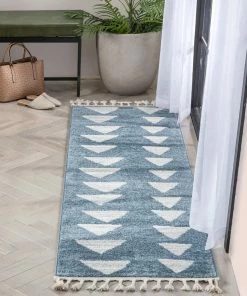 Well Woven Triangles Modern Geometric Pattern Blue Kids Rug Vintage