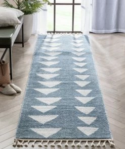 Well Woven Triangles Modern Geometric Pattern Blue Kids Rug Vintage