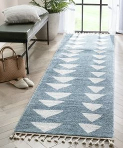 Well Woven Triangles Modern Geometric Pattern Blue Kids Rug Vintage