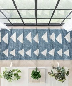 Well Woven Triangles Modern Geometric Pattern Blue Kids Rug Vintage