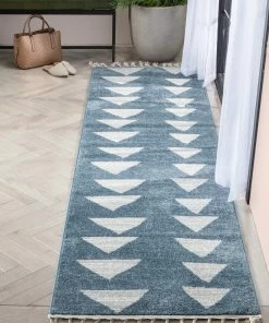 Well Woven Triangles Modern Geometric Pattern Blue Kids Rug Vintage