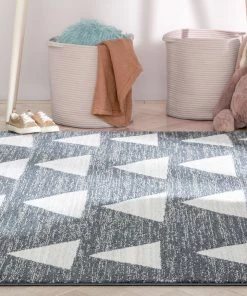 Well Woven Triangles Modern Geometric Pattern Grey Kids Rug Vintage