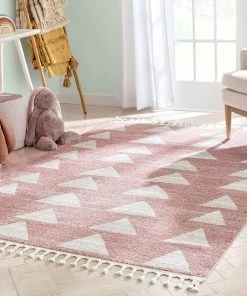 Well Woven Triangles Modern Geometric Pattern Pink Kids Rug Vintage