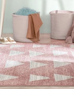 Well Woven Triangles Modern Geometric Pattern Pink Kids Rug Vintage
