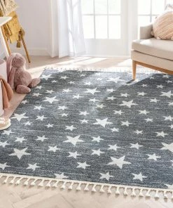 Well Woven Vintage Stars Modern Geometric Grey Kids Rug