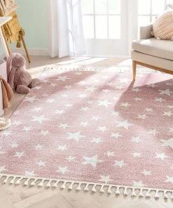 Well Woven Stars Modern Geometric Pink Kids Rug Vintage
