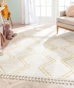 Well Woven Reeve Modern Chevron Zig-Zag Yellow Ivory Kids Rug