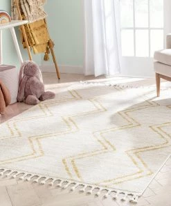 Well Woven Reeve Modern Chevron Zig-Zag Yellow Ivory Kids Rug