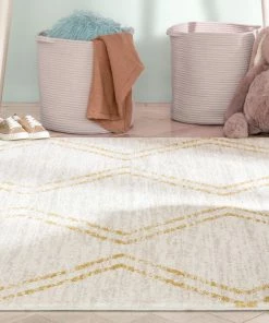 Well Woven Reeve Modern Chevron Zig-Zag Yellow Ivory Kids Rug