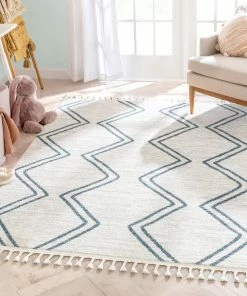 Well Woven Reeve Modern Chevron Zig-Zag Blue Ivory Kids Rug Vintage