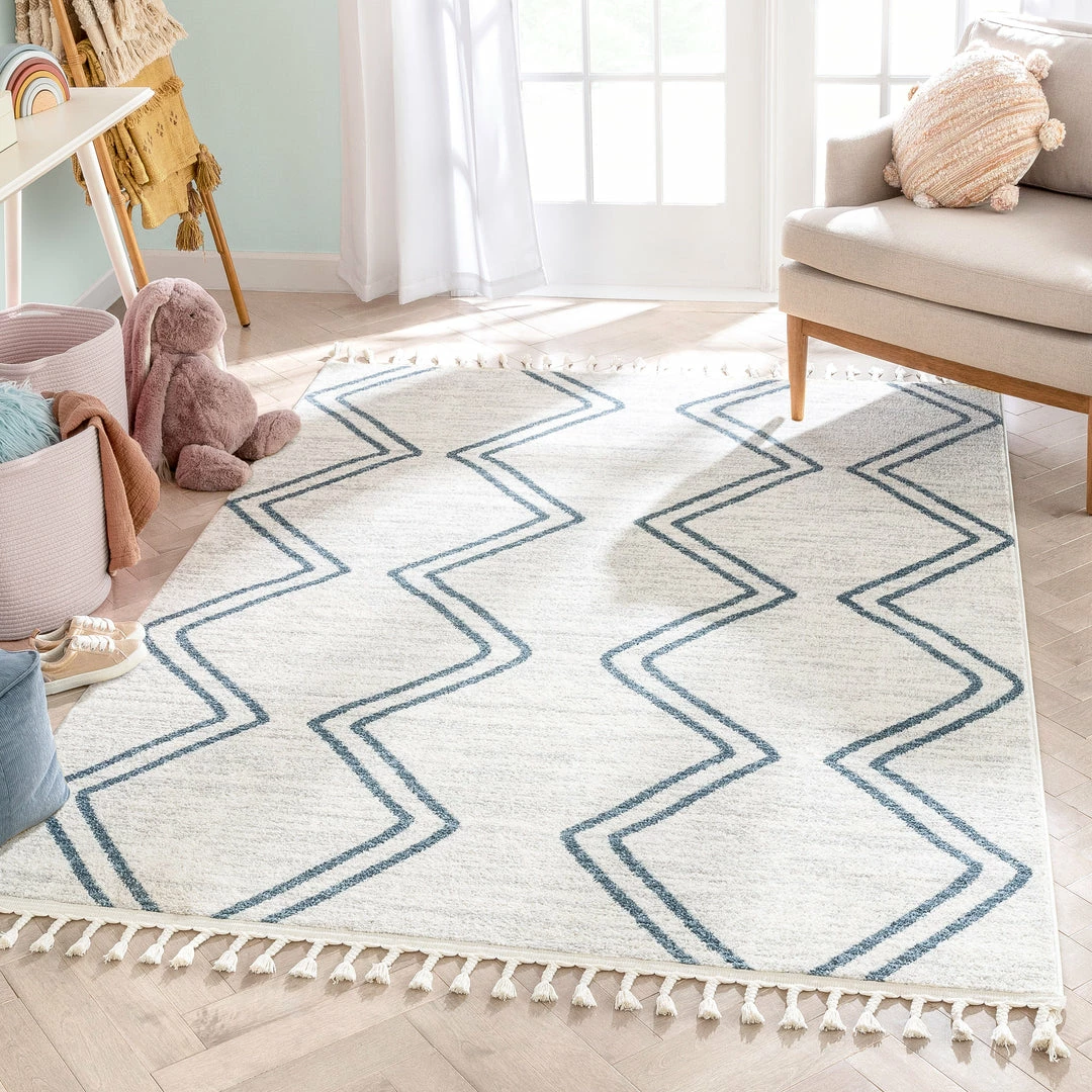 Well Woven Reeve Modern Chevron Zig-Zag Blue Ivory Kids Rug Vintage 1 Well Woven Reeve Modern Chevron Zig-Zag Blue Ivory Kids Rug Vintage