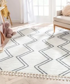 Well Woven Vintage Reeve Modern Chevron Zig-Zag Grey Ivory Kids Rug