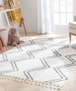 Well Woven Vintage Reeve Modern Chevron Zig-Zag Grey Ivory Kids Rug