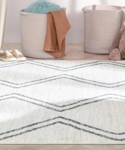 Well Woven Vintage Reeve Modern Chevron Zig-Zag Grey Ivory Kids Rug