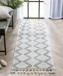 Well Woven Vintage Reeve Modern Chevron Zig-Zag Grey Ivory Kids Rug