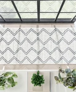 Well Woven Vintage Reeve Modern Chevron Zig-Zag Grey Ivory Kids Rug