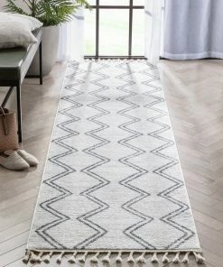 Well Woven Vintage Reeve Modern Chevron Zig-Zag Grey Ivory Kids Rug