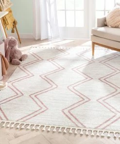 Well Woven Vintage Reeve Modern Chevron Zig-Zag Pink Ivory Kids Rug