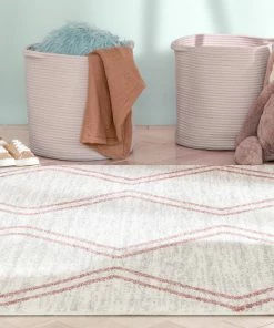 Well Woven Vintage Reeve Modern Chevron Zig-Zag Pink Ivory Kids Rug