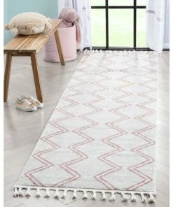 Well Woven Vintage Reeve Modern Chevron Zig-Zag Pink Ivory Kids Rug