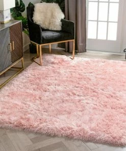 Well Woven Chie Glam Solid Ultra-Soft Plush Pink Shag Rug